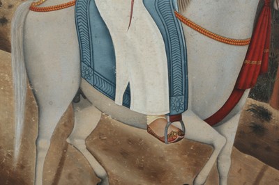 Lot 286 - A LARGE EQUESTRIAN PORTRAIT OF MAHARAJA FATEH SINGH OF MEWAR (r. 1884-1921)