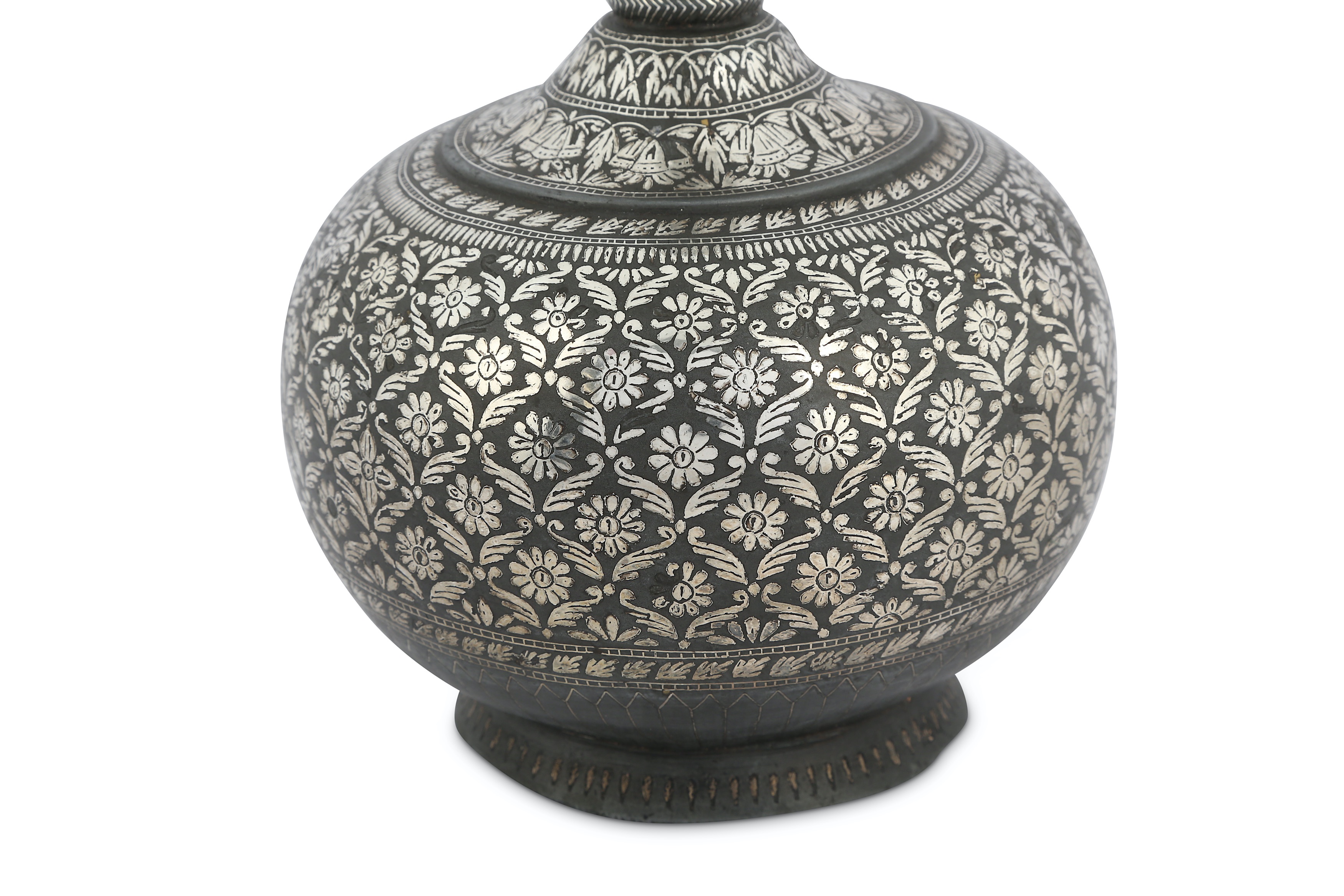 Lot 240 - A BIDRI SILVER-INLAID LONG-NECKED FLASK