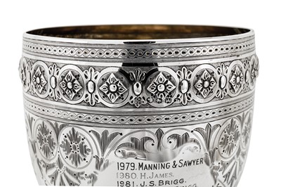 Lot 541 - Agricultural interest – A Victorian provincial sterling silver trophy cup, Exeter 1877 by Josiah Williams & Co