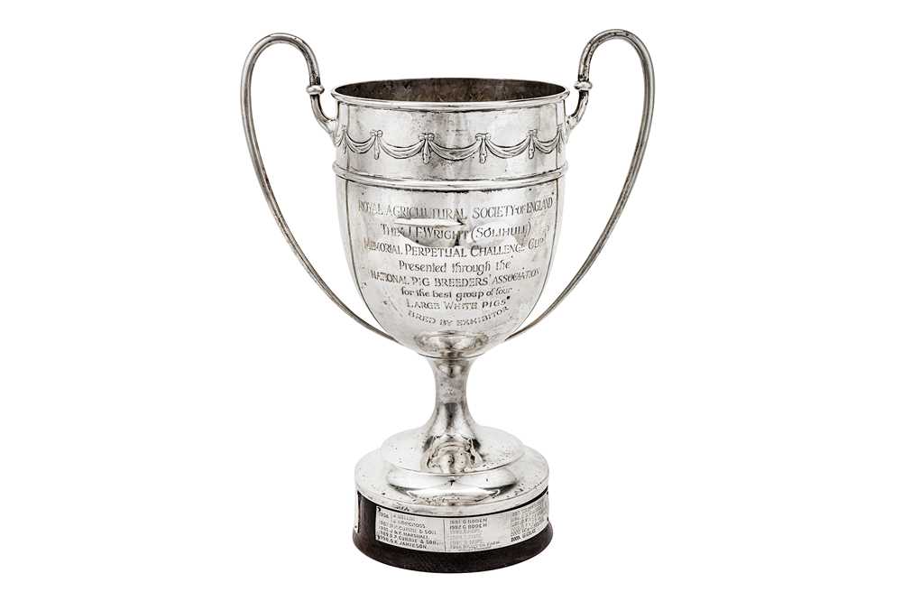 Lot 415 - Agricultural interest – A George V sterling silver twin handled trophy cup, Sheffield 1921 by Walker & Hall