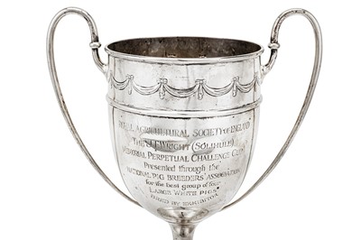 Lot 415 - Agricultural interest – A George V sterling silver twin handled trophy cup, Sheffield 1921 by Walker & Hall