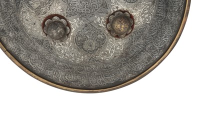 Lot 180 - A QAJAR SILVER-INLAID STEEL CHILD SHIELD