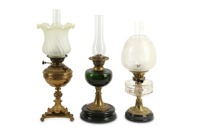Lot 205 - Three late Victorian oil lamps and associated...