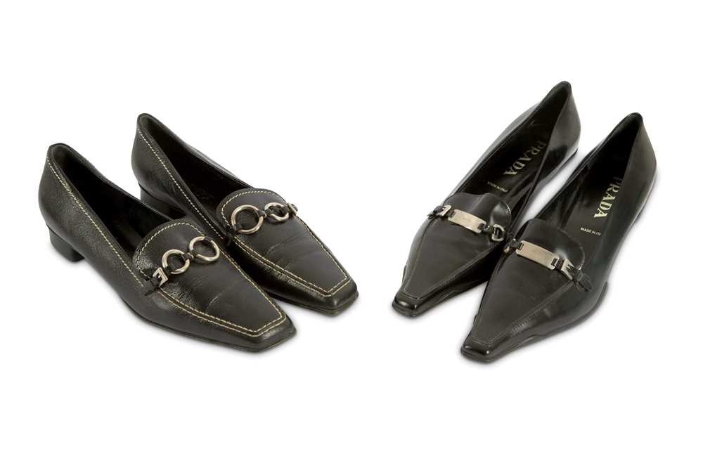 Lot 129 - Two Pairs of Black Prada Shoes - Size 40.5