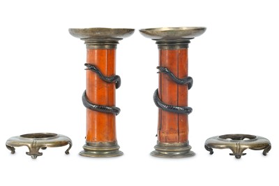 Lot 22 - A PAIR OF CANDLE HOLDERS. 19th Century. The...