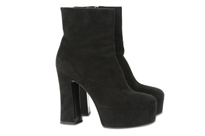 Lot 469 - Saint Laurent Black Suede Platform Boots - size 40