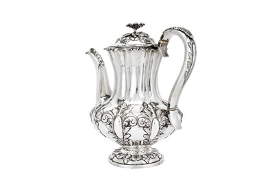 Lot 472 - An early Victorian sterling silver coffee pot, London 1842 by William Hewitt (first reg. 24th Feb 1829)