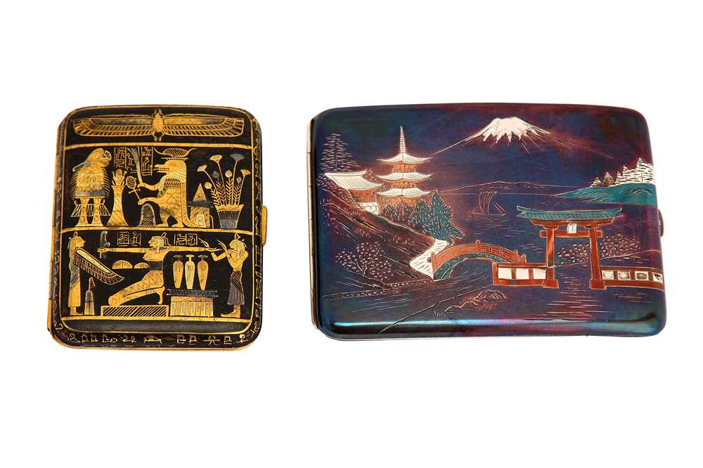 Lot 375 - A mid-20th Japanese silver and inlaid metal cigarette case, circa 1950