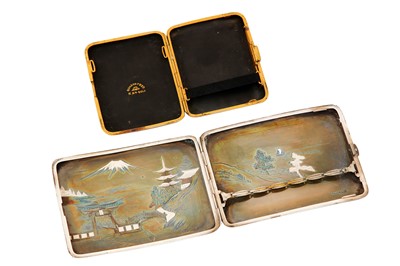 Lot 375 - A mid-20th Japanese silver and inlaid metal cigarette case, circa 1950