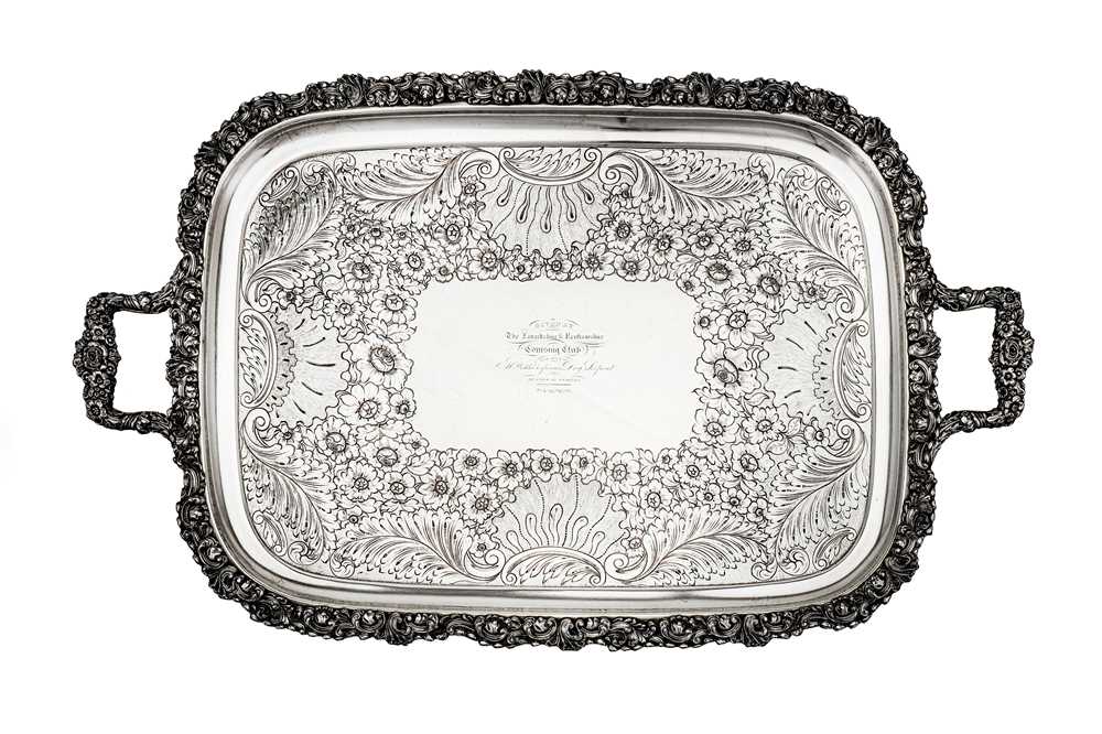 Lot 392 - Scottish Hare Coursing interest - A George IV Old Sheffield silver plate twin handled tray, circa 1826