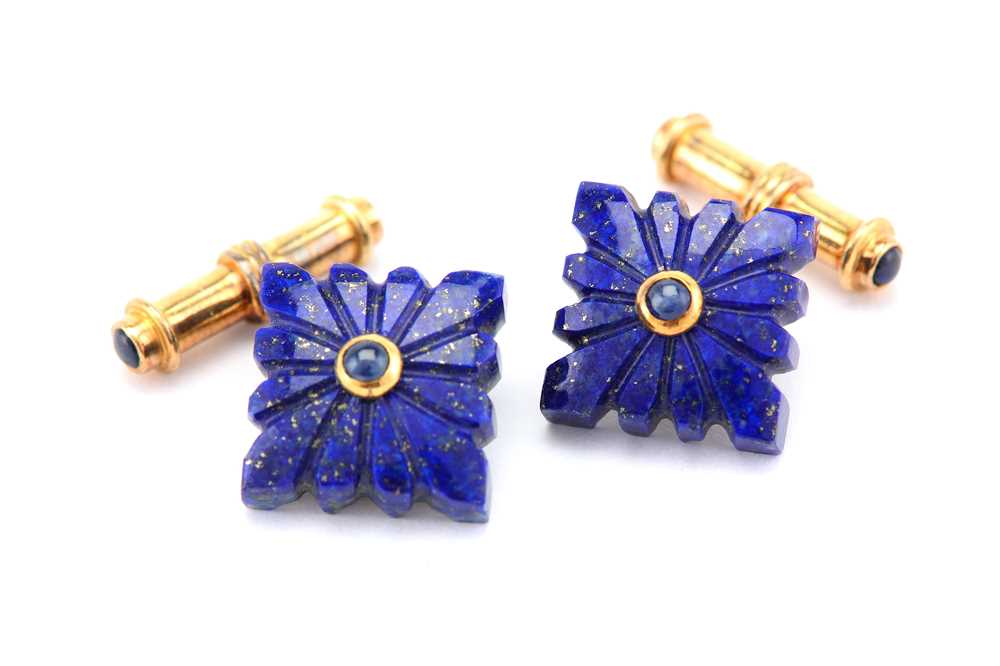 Lot 14 - A pair of lapis lazuli and sapphire cufflinks,...