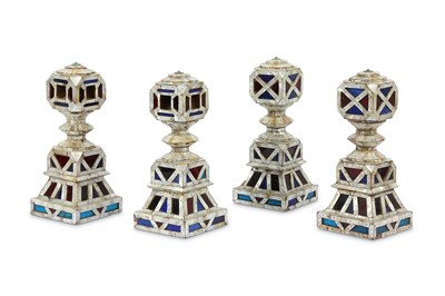 Lot 213 - λ FOUR MOTHER-OF-PEARL AND COLOURED GLASS CHARPAI LEGS