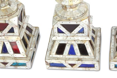 Lot 213 - λ FOUR MOTHER-OF-PEARL AND COLOURED GLASS CHARPAI LEGS