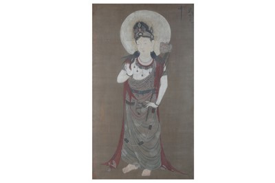 Lot 694 - A CHINESE PAINTING ON SILK OF GUANYIN. The...