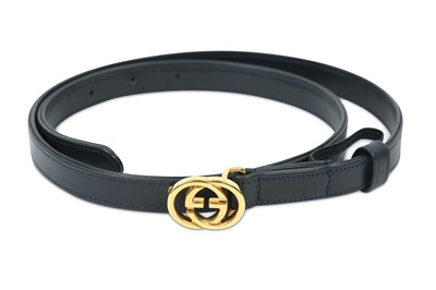 Lot 322 - Gucci Navy Leather GG Belt