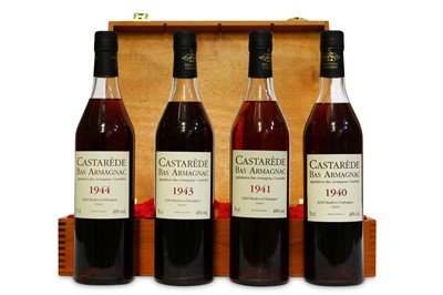 Lot 943 - 4 Vintages of Castaréde Bas Armagnac from the 1940s in Wooden Presentation Case