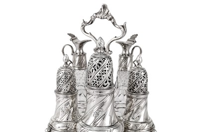 Lot 508 - A George II sterling silver Warwick cruet, London 1758 by Samuel Wood (first reg. 3rd July 1733)