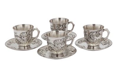 Lot 170 - A set of late 19th / early 20th century Chinese export silver cups and saucers, Shanghai circa 1900