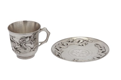 Lot 170 - A set of late 19th / early 20th century Chinese export silver cups and saucers, Shanghai circa 1900