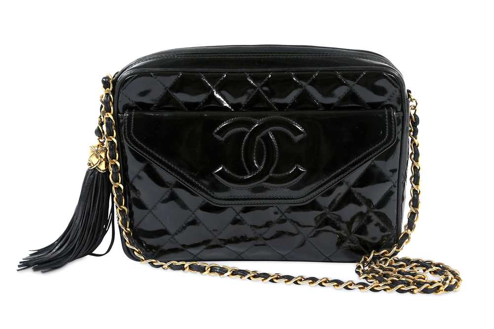 Lot 392 - Chanel Black Patent Camera Bag