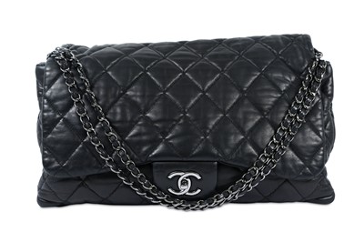 Lot 439 - Chanel Black Lambskin 3 Accordion Jumbo Flap