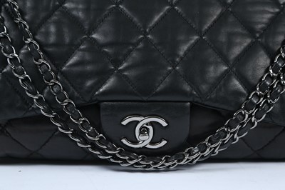 Lot 439 - Chanel Black Lambskin 3 Accordion Jumbo Flap Bag