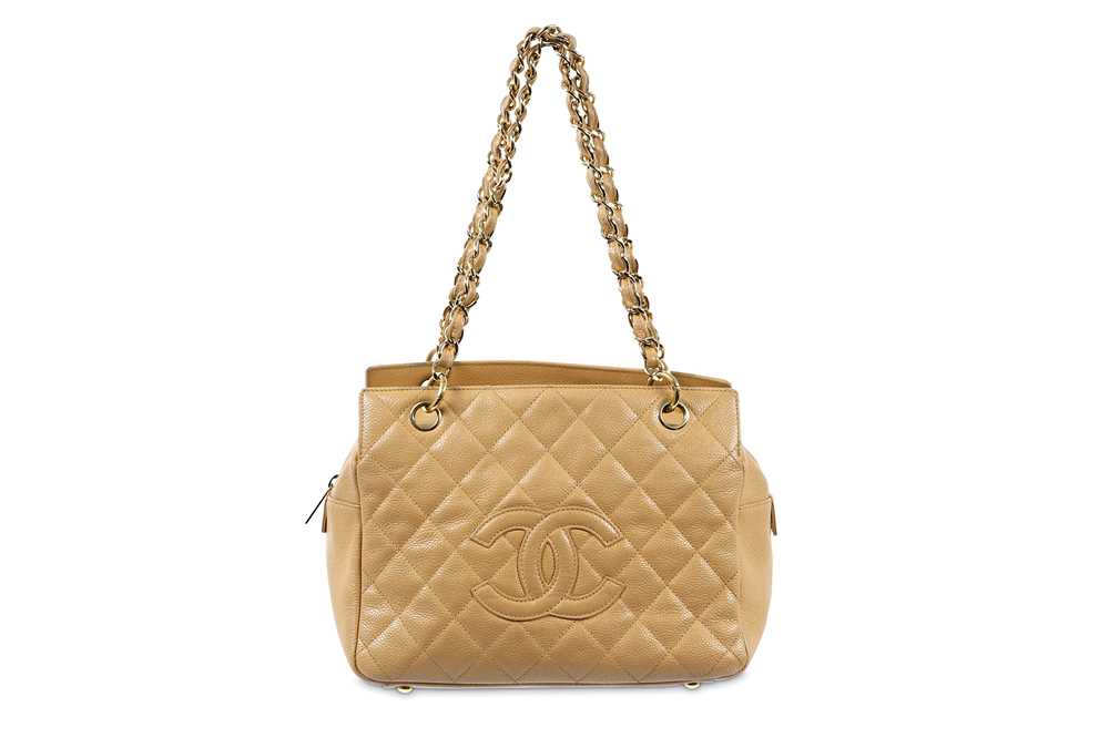 Chanel Chanel Petite Shopping Tote PST Beige Quilted Caviar Leather