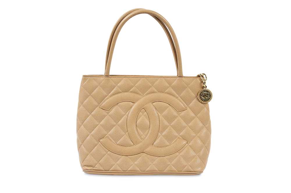 CHANEL Beige Caviar Leather Medallion Tote at 1stDibs  chanel medallion  tote beige, chanel medallion beige, chanel tote