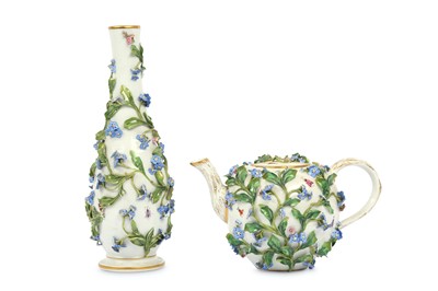 Lot 165 - A 19th Century Meissen floral encrusted teapot...