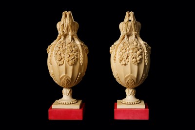 Lot 8 - A FINE PAIR OF 19TH CENTURY DIEPPE IVORY VASES...