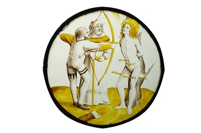 Lot 1 - A 15TH CENTURY STAINED GLASS ROUNDEL DEPICTING...