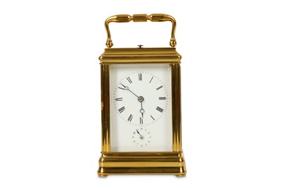 Lot 223 - A late 19th century French lacquered brass carriage clock
with alarm and repeat