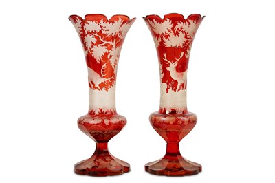 Lot 237 - A PAIR OF 19TH CENTURY BOHEMIAN RUBY GLASS...