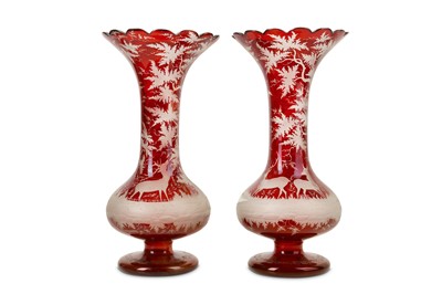 Lot 236 - A PAIR OF 19TH CENTURY BOHEMIAN RUBY GLASS...