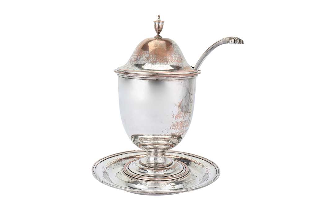 Lot 397 - An early 20th century silver plated wrought copper covered punch bowl on stand, with ladle, circa 1930 by the Duchess of Sutherland Cripples Guild