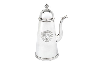 Lot 504 - A Queen Anne Britannia standard silver right angle coffee pot, London 1713 by Simon Pantin I (reg.  23rd June 1701)