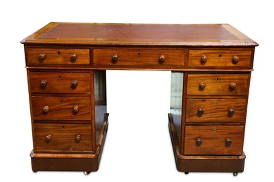 Lot 280 - A Victorian mahogany pedestal desk, the tooled...