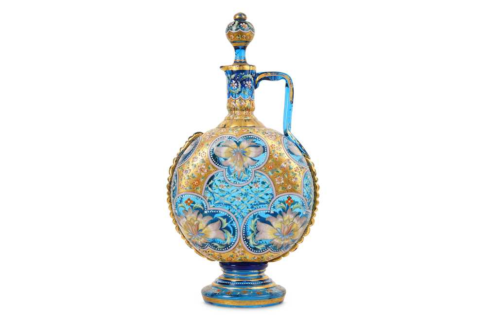 Lot 148 - A 19TH CENTURY IZNIK STYLE BLUE GLASS AND GILT...