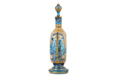 Lot 148 - A 19TH CENTURY IZNIK STYLE BLUE GLASS AND GILT...