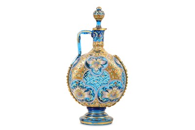 Lot 148 - A 19TH CENTURY IZNIK STYLE BLUE GLASS AND GILT...