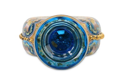 Lot 148 - A 19TH CENTURY IZNIK STYLE BLUE GLASS AND GILT...