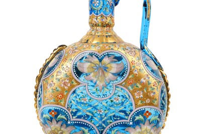 Lot 148 - A 19TH CENTURY IZNIK STYLE BLUE GLASS AND GILT...