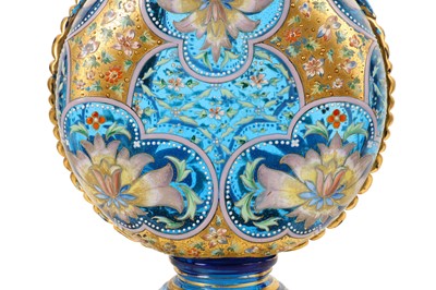 Lot 148 - A 19TH CENTURY IZNIK STYLE BLUE GLASS AND GILT...