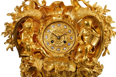 Lot 74 - AN EXTREMELY LARGE MID 19TH CENTURY FRENCH ROCOCO STYLE GILT BRONZE MANTEL CLOCK
