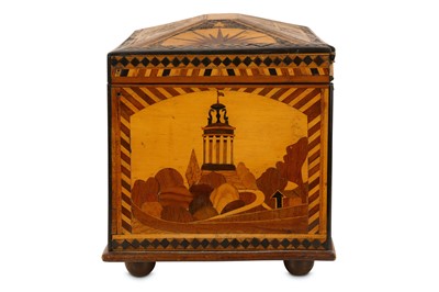 Lot 136 - AN EARLY 20TH CENTURY SCOTTISH MARQUETRY INLAID BOX COMMEMORATING ROBERT BURNS