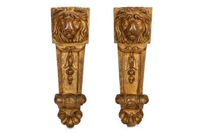 Lot 285 - A PAIR OF 19TH CENTURY ITALIAN GILTWOOD LION...