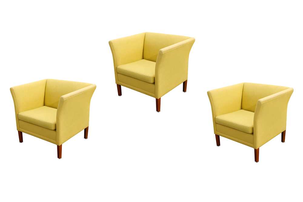 Lot 361 A set of three Danish tub chairs of square