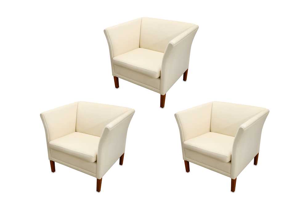 Lot 608 - A set of three Danish tub armchairs of square form