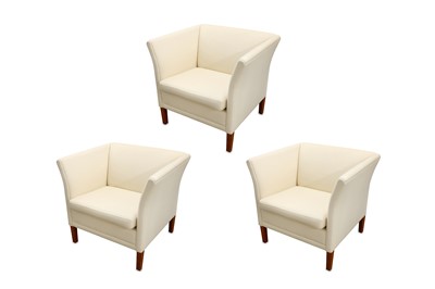 Lot 363 - A set of three Danish tub armchairs of square...