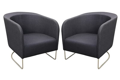 Lot 365 - A pair of Danish tub chairs, upholstered in...